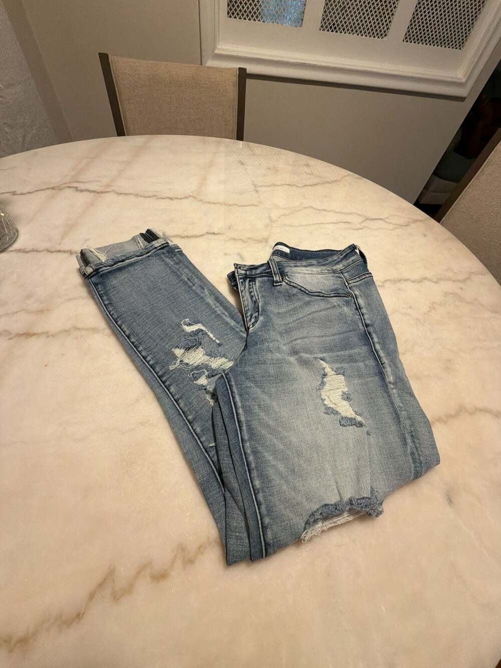 KanCan Women's Light Wash Distressed Skinny Jeans, Style KC6135L, Size 28